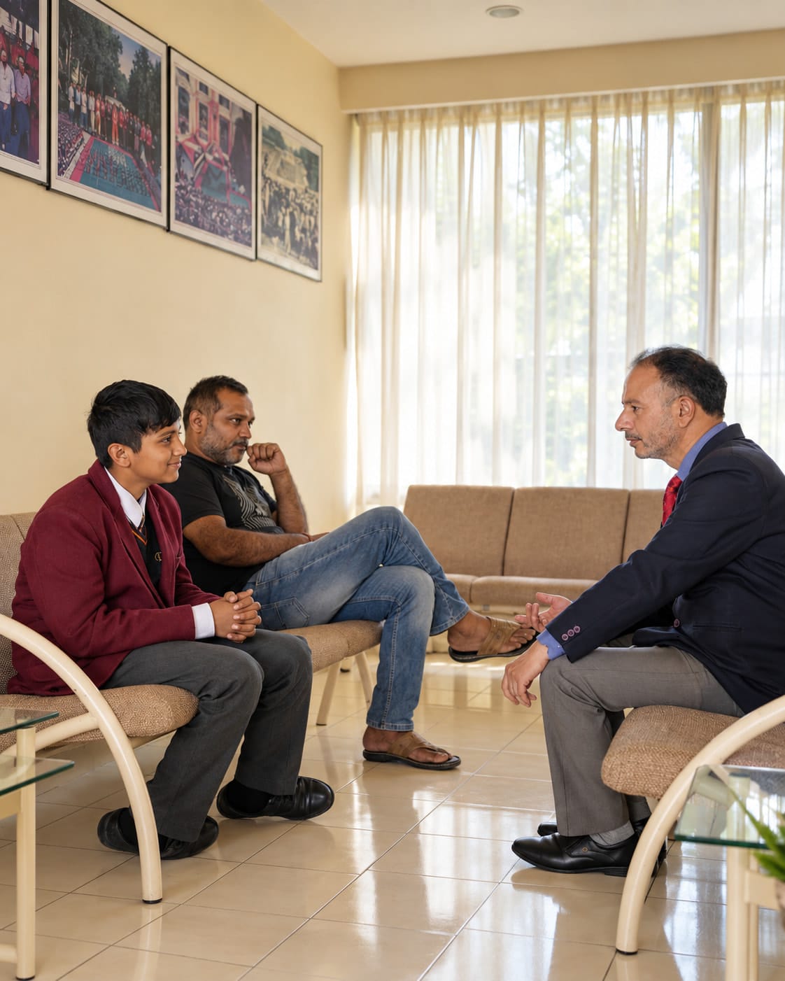 A family in conversation with the School