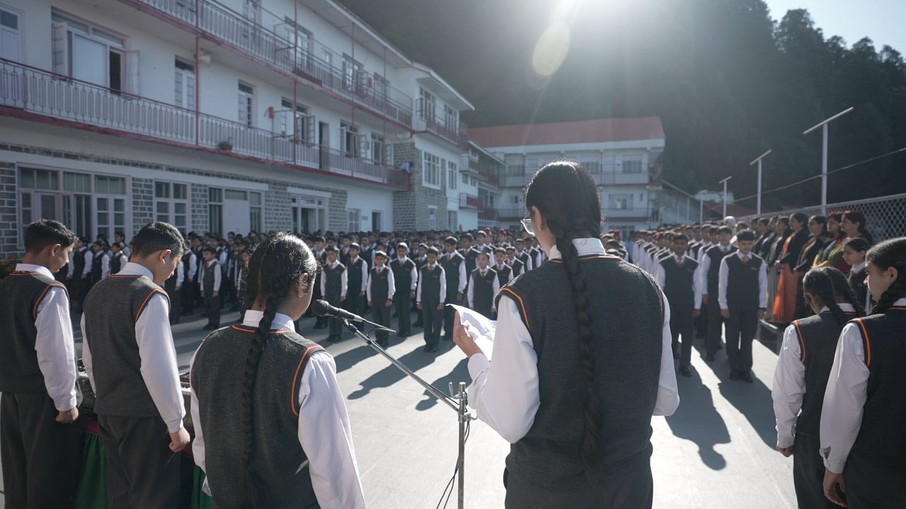 The whole school at morning assembly