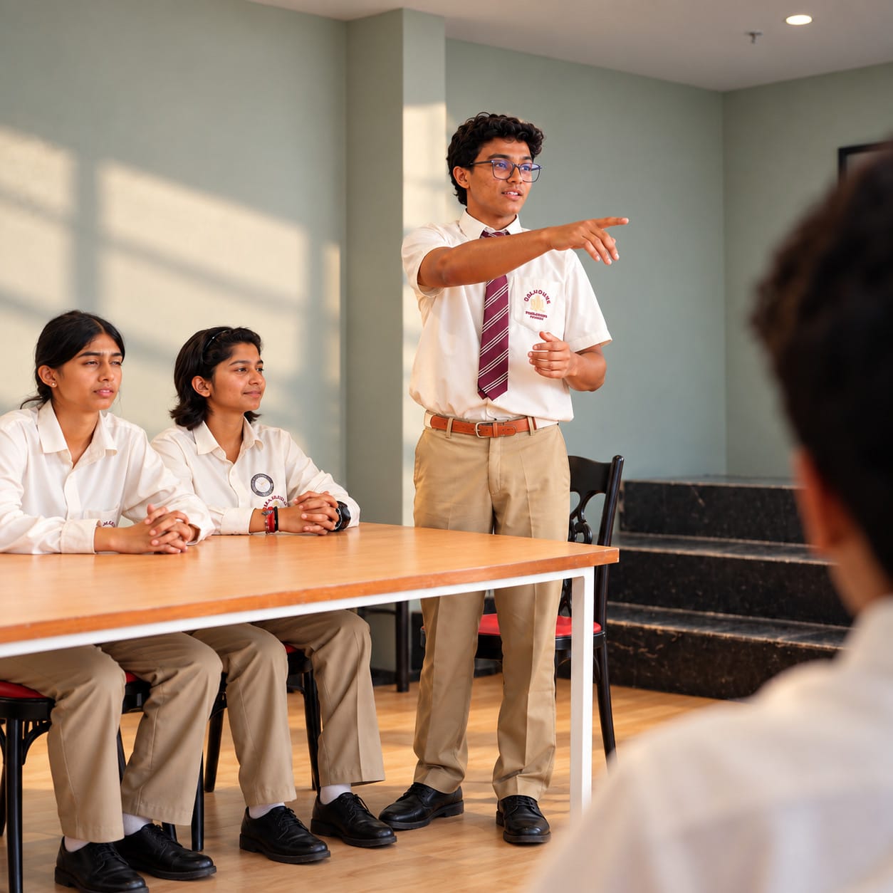 A senior student making his point in a debate